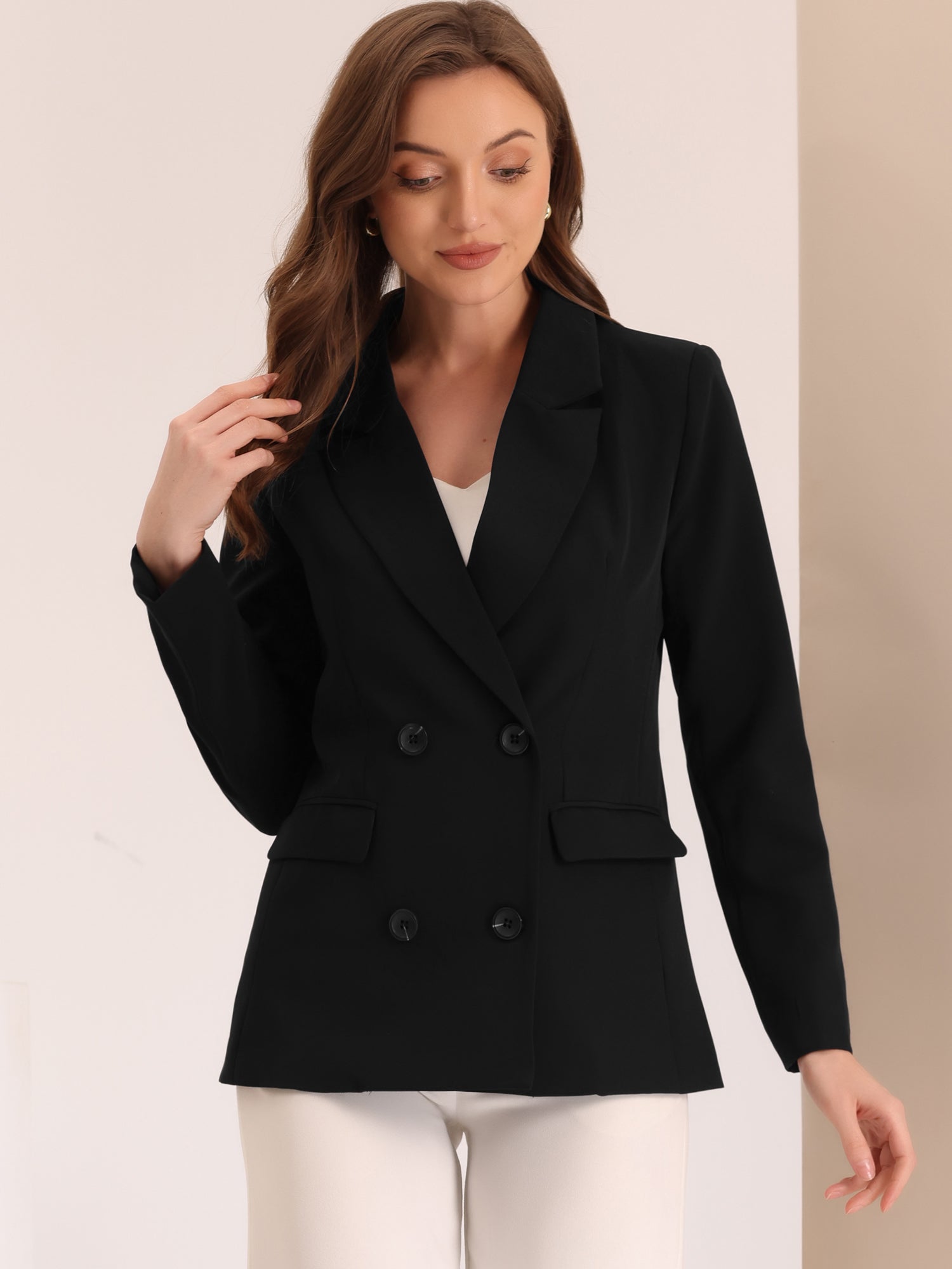Notched Lapel Double Breasted Work Formal Blazer