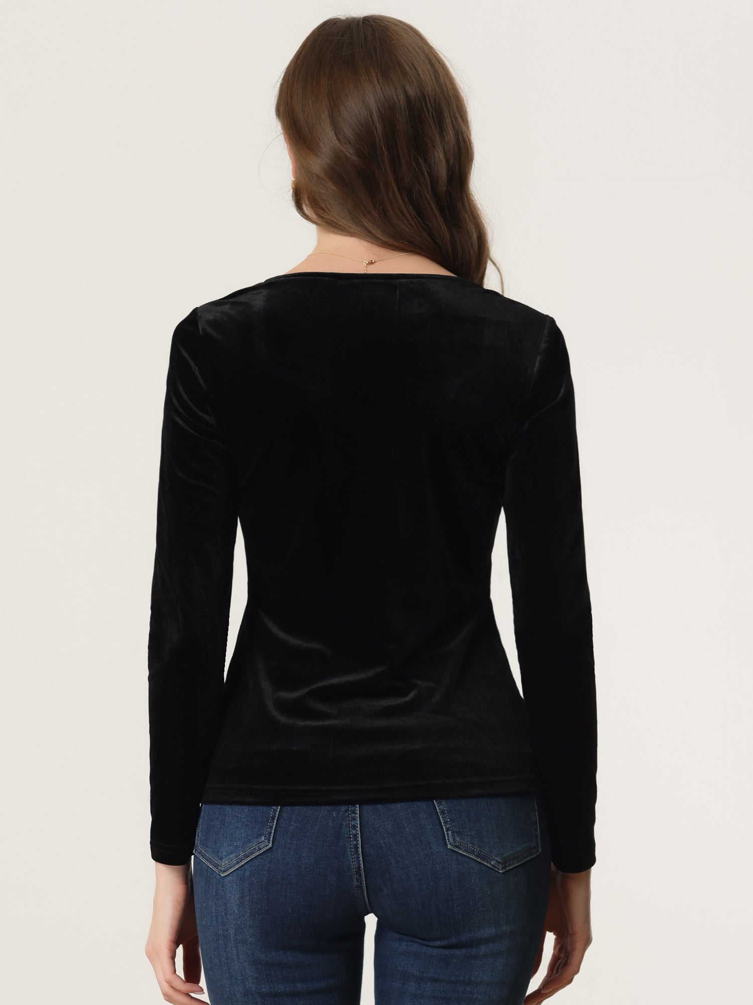 Casual Velvet Long Sleeve Solid Color Sweetheart Neck Blouse