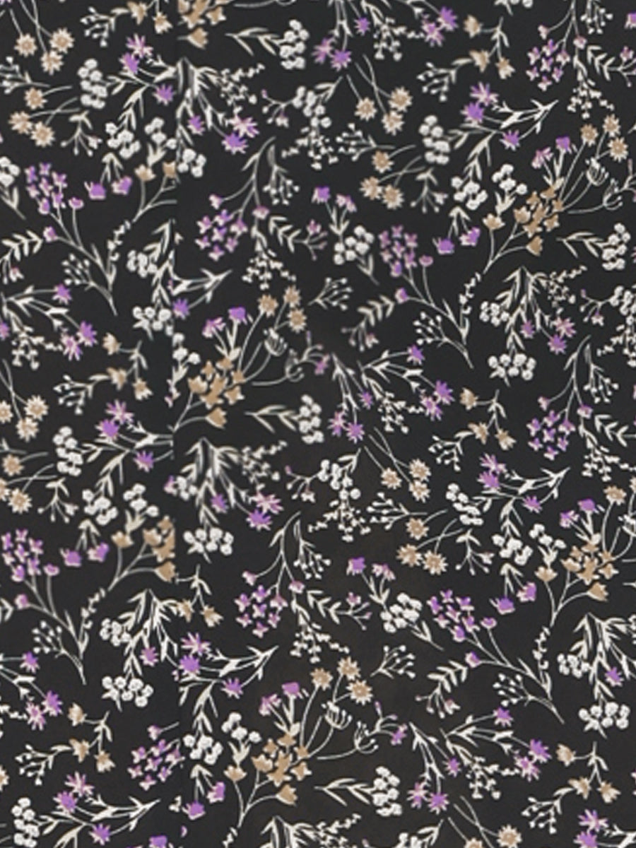 Floral Peasant Elastic Waist A-Line Ditsy Leave Midi Skirt