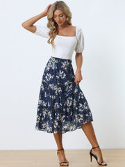 Ruffle Boho Chiffon Floral Printed Long Tiered Midi Skirt