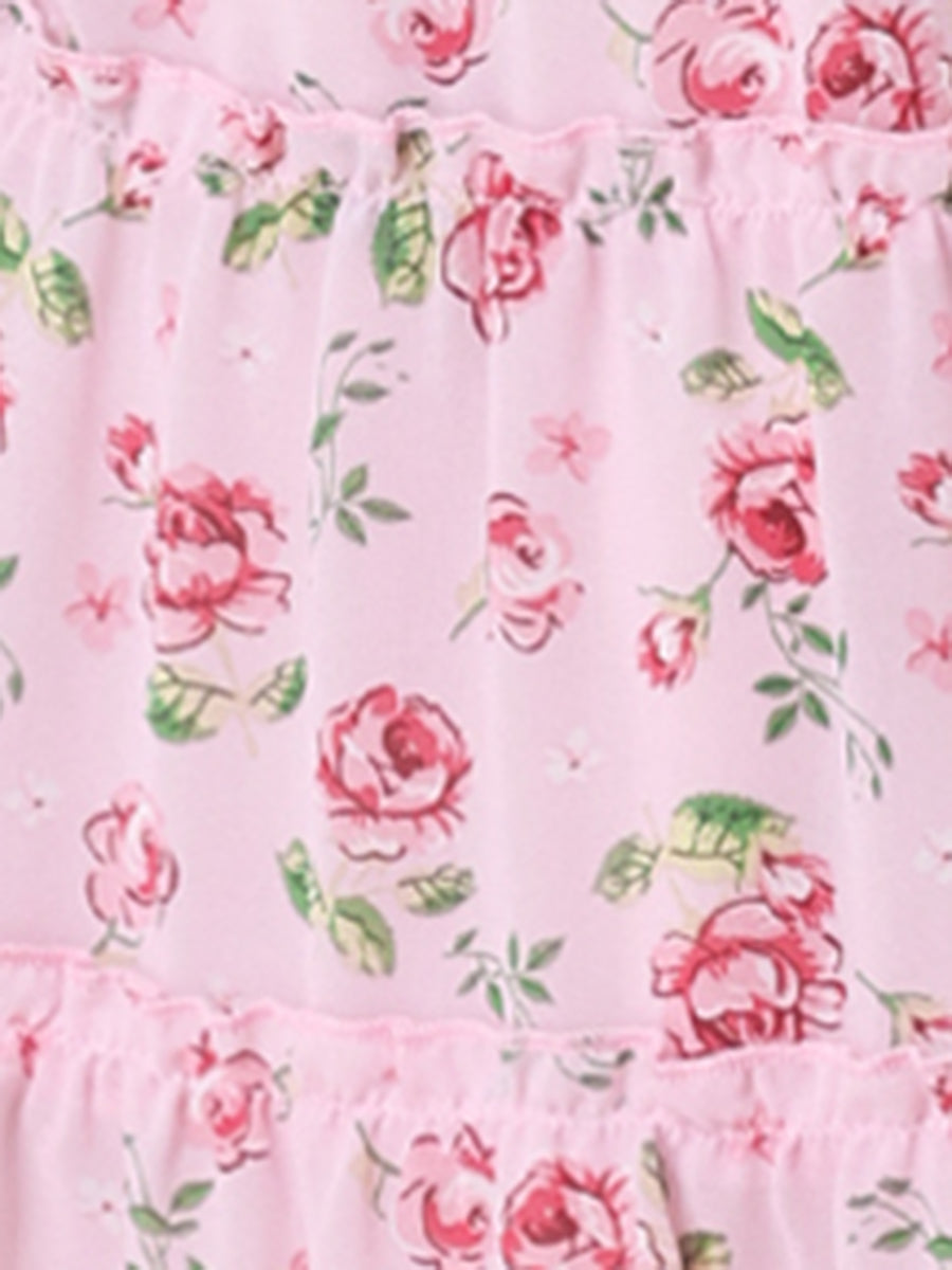 Ruffle Boho Chiffon Floral Printed Long Tiered Midi Skirt