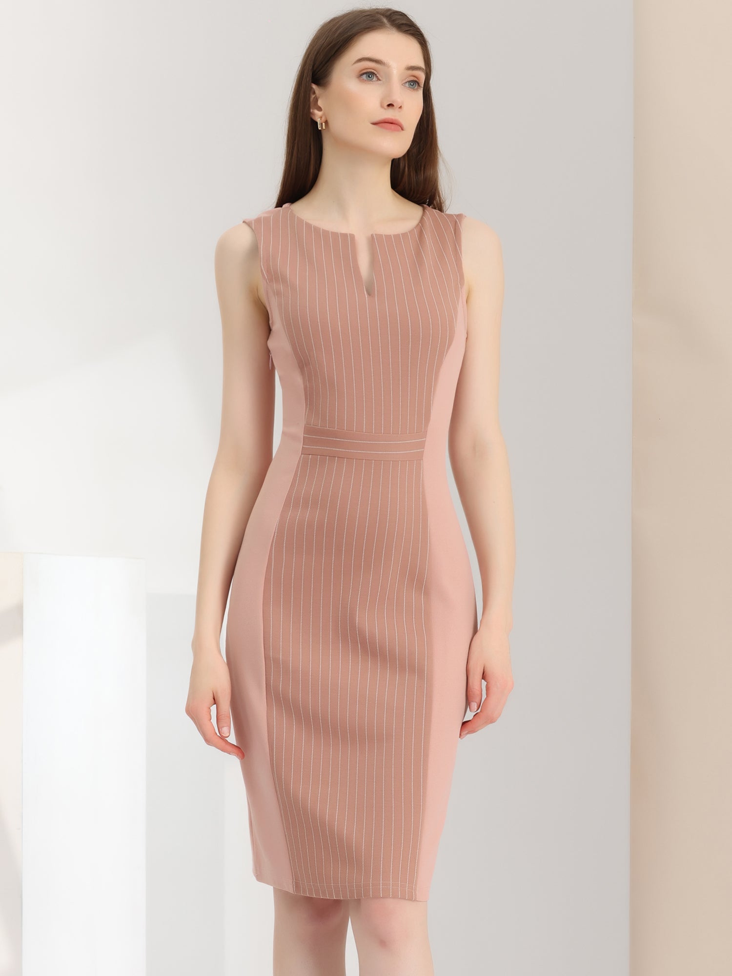 Sheath Striped Work Office Sleeveless Bodycon Pencil Dress