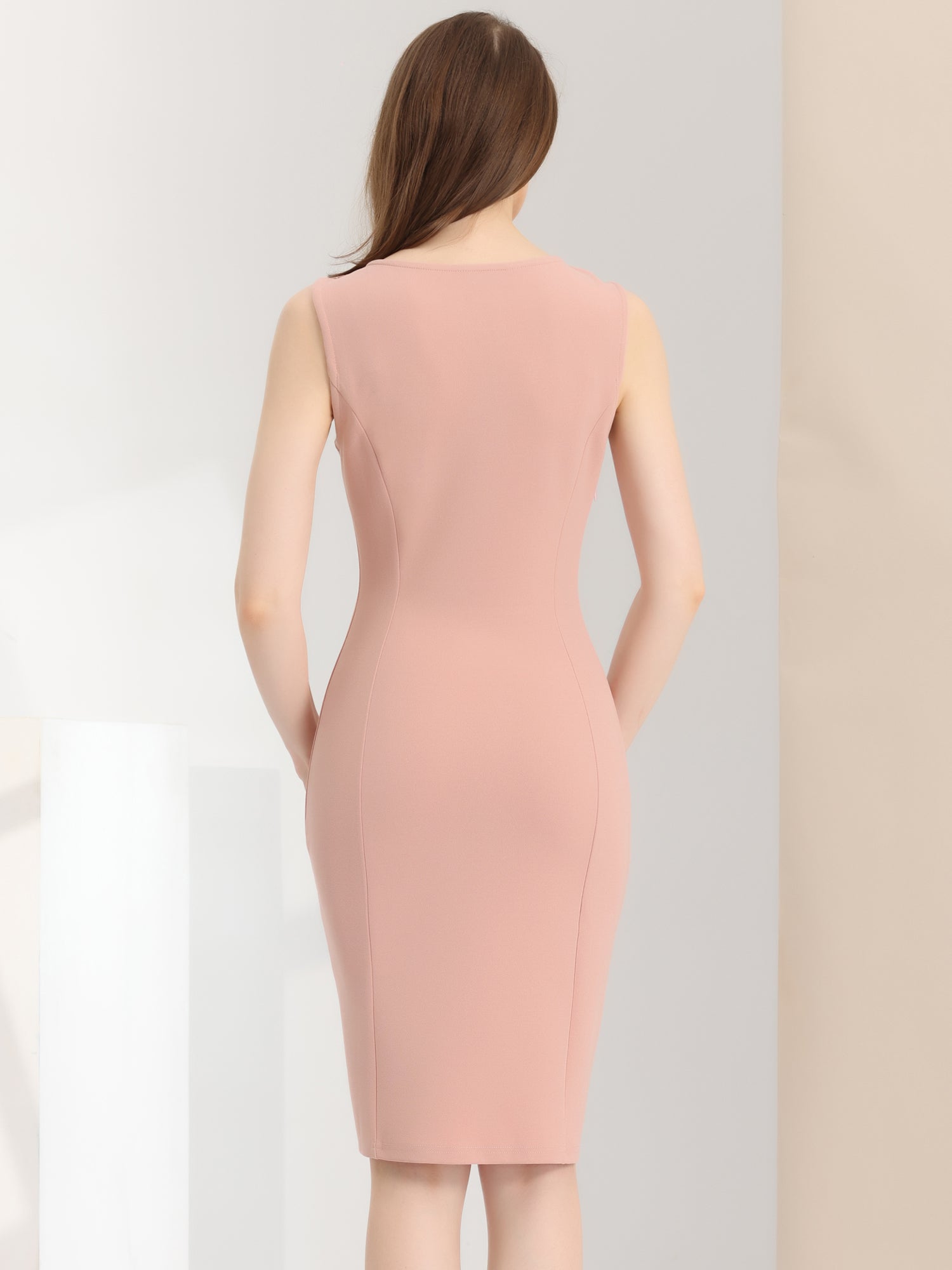 Sheath Striped Work Office Sleeveless Bodycon Pencil Dress