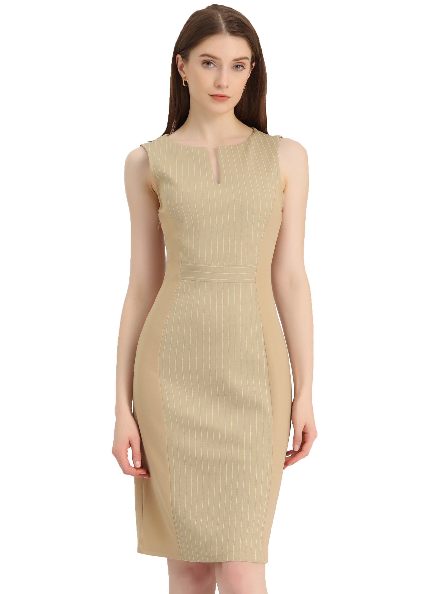 Sheath Striped Work Office Sleeveless Bodycon Pencil Dress