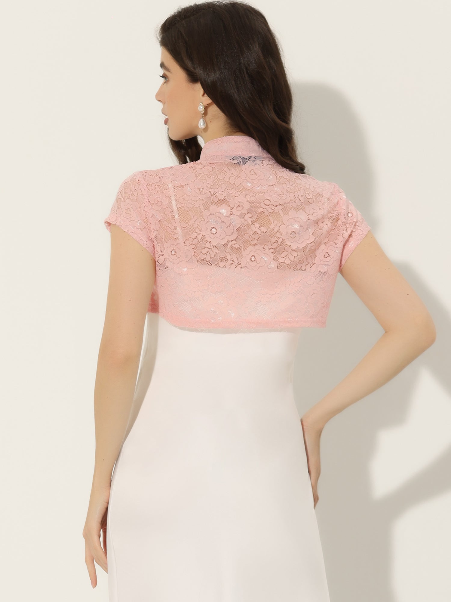 Lace Cardigan Stand Collar Short Elegant Shrug