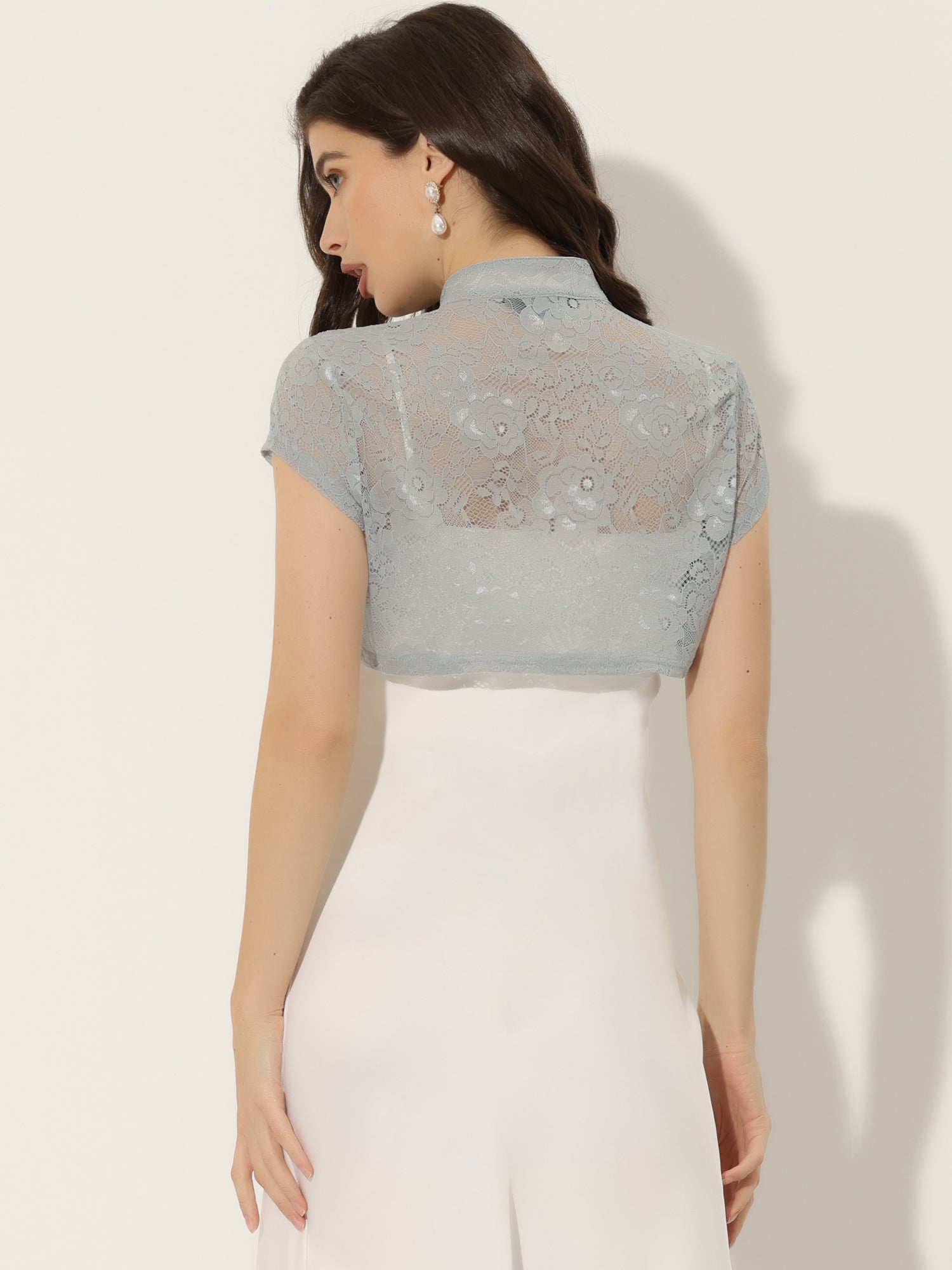 Lace Cardigan Stand Collar Short Elegant Shrug