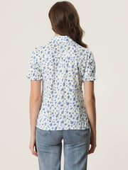 Floral Printed Peter Pan Collar Cotton Short Sleeve Shirt