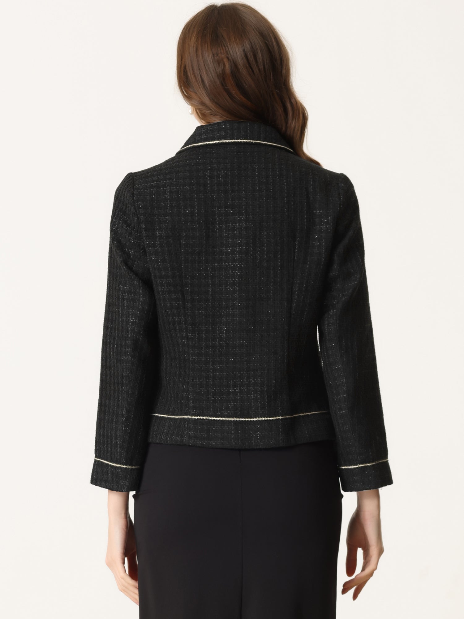 Collared Long Sleeve Contrast Trim Button Down Work Short Jacket