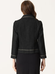 Collared Long Sleeve Contrast Trim Button Down Work Short Jacket