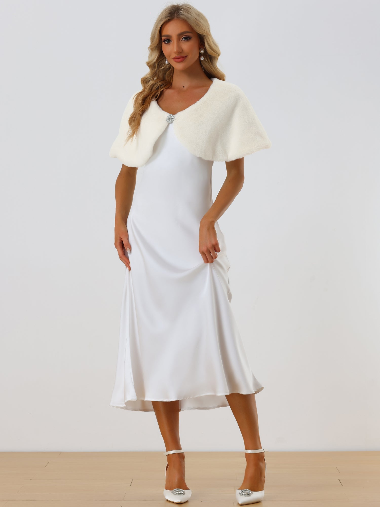 Elegant Faux Fur Shawl Bridal Wedding Party Wrap Stole Shrug