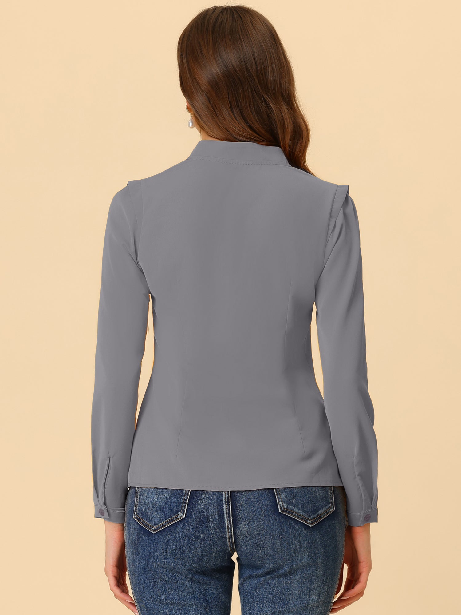 Work Office Blouse Button Up Long Sleeve V Neck Chiffon Shirt