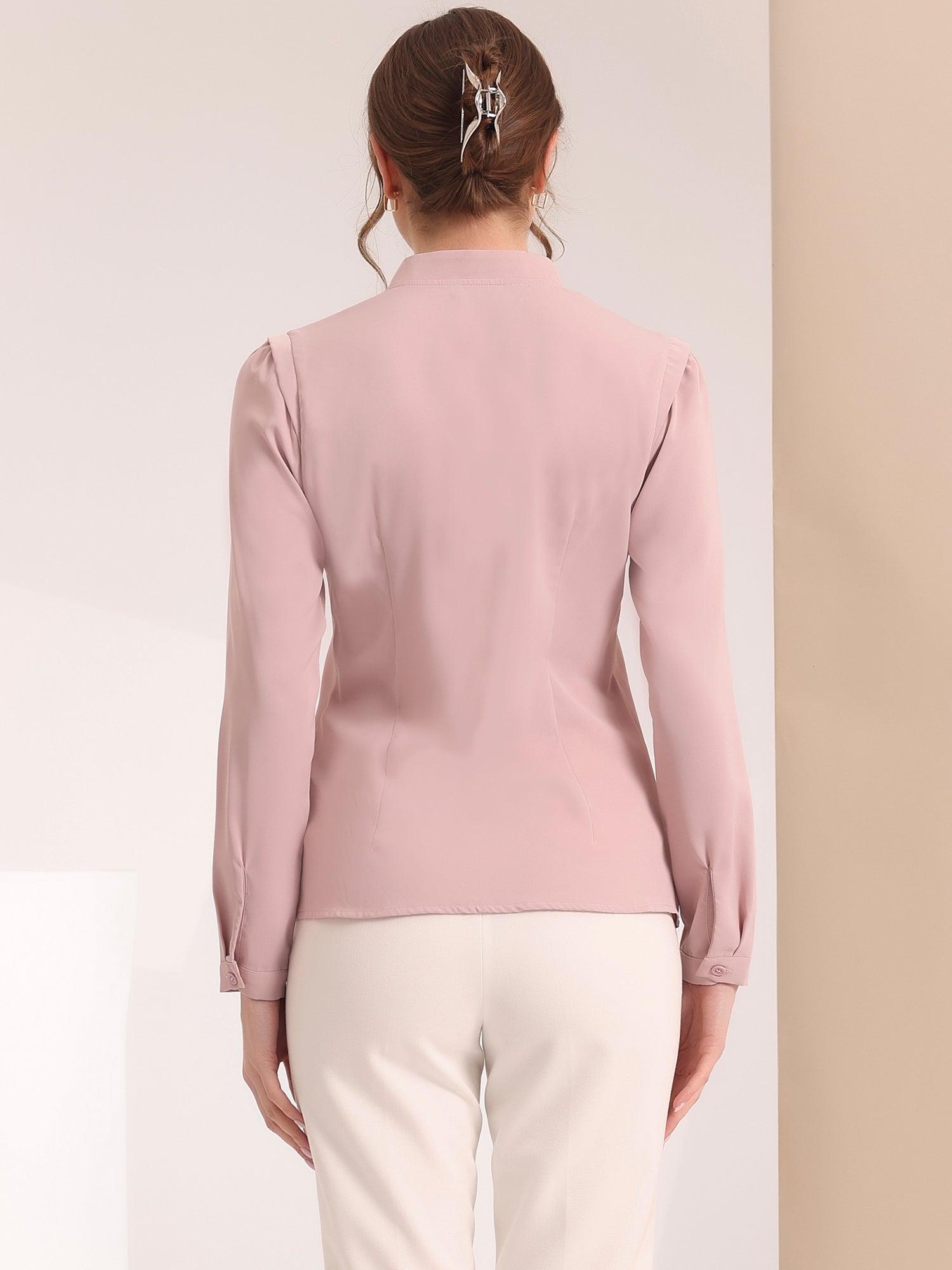 Work Office Blouse Button Up Long Sleeve V Neck Chiffon Shirt