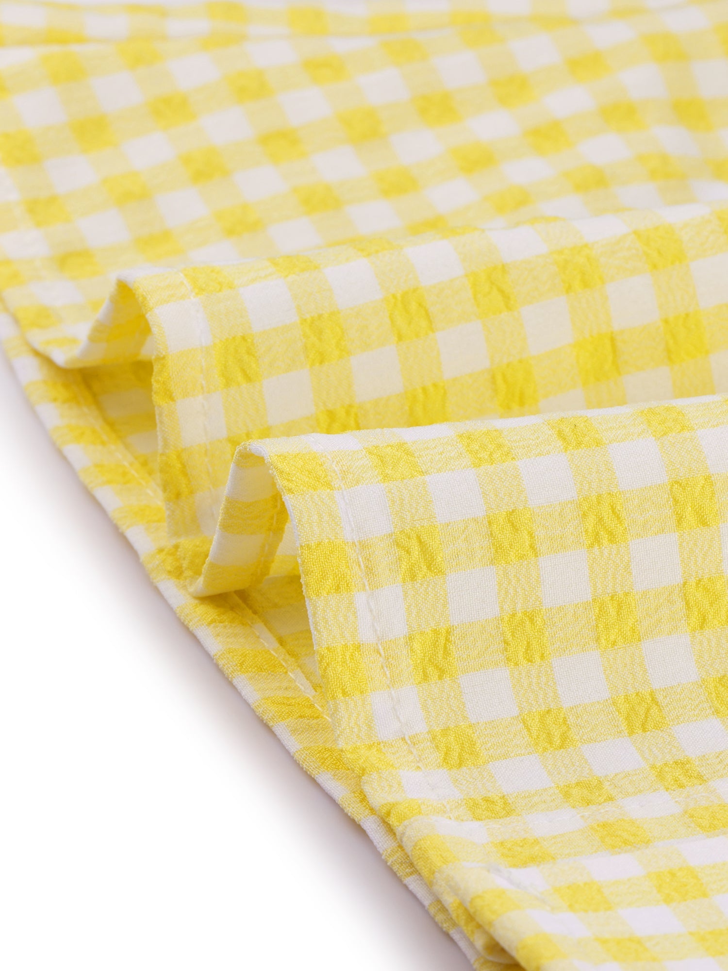 Plaid Puff Short Sleeve Gingham Peter Pan Collar Button Down Shirt