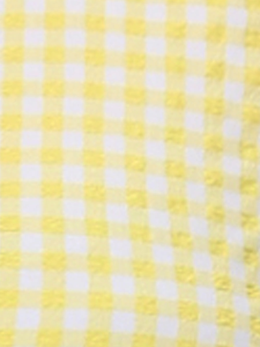 Plaid Puff Short Sleeve Gingham Peter Pan Collar Button Down Shirt