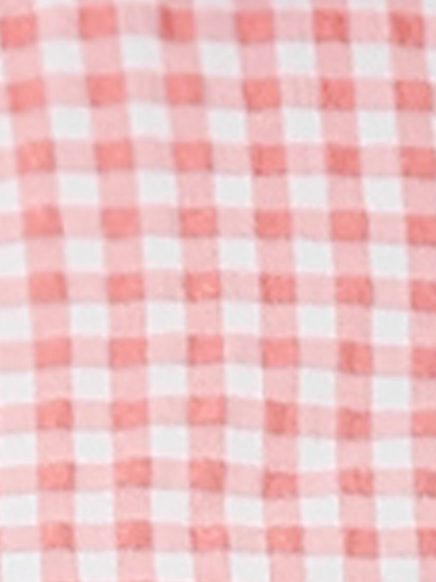 Plaid Puff Short Sleeve Gingham Peter Pan Collar Button Down Shirt