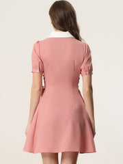 Vintage Peter Pan Collar Lace Up Button Down Dress