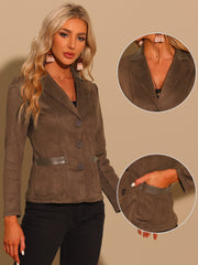 Faux Suede Lapel Collar Cowgirl 2 Button Blazer Jacket