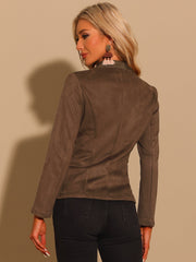 Faux Suede Lapel Collar Cowgirl 2 Button Blazer Jacket