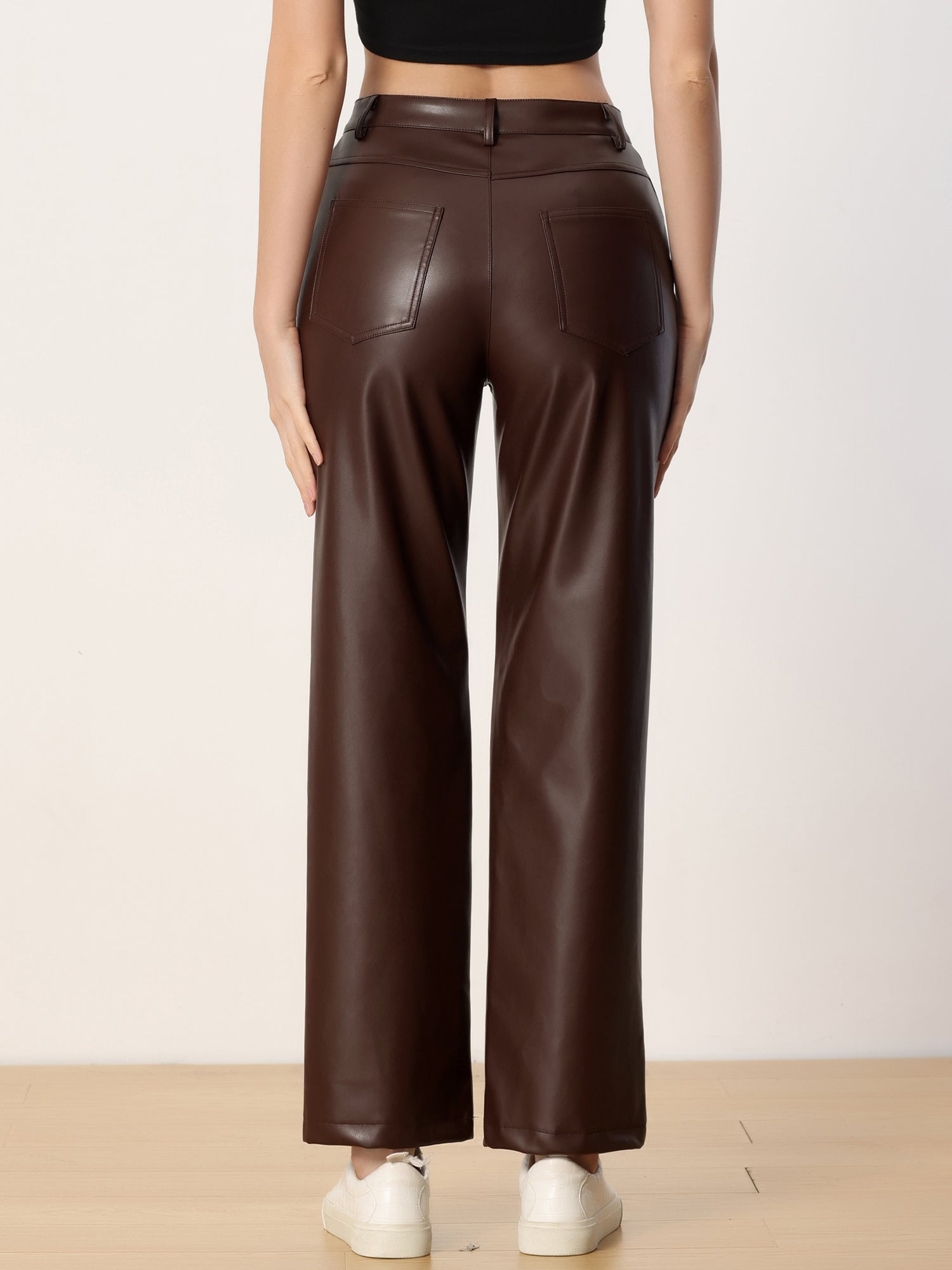 Faux Leather Pants High Waist Straight Leg Casual PU Punk Trousers