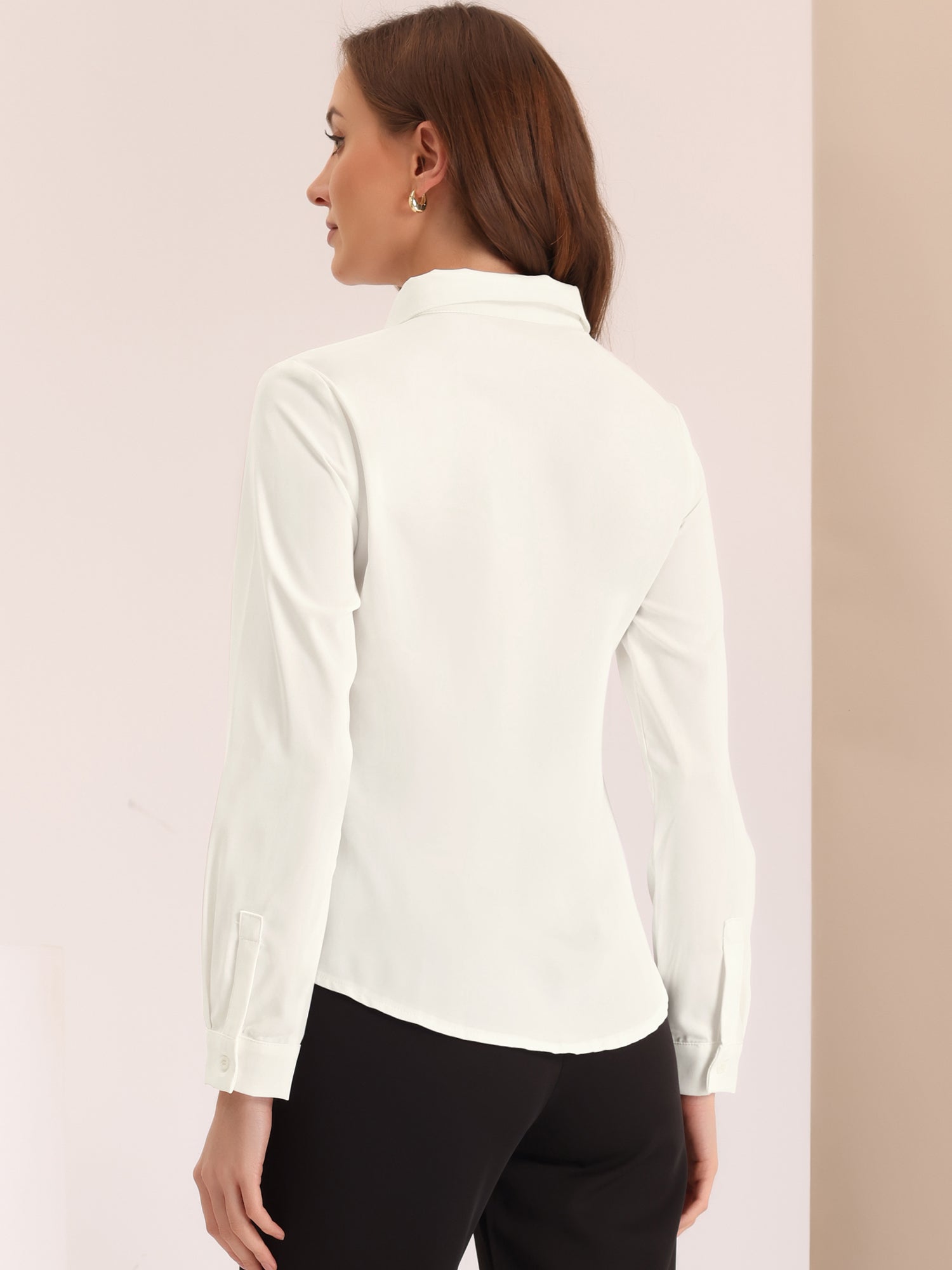 Contrast Collar Shirt Chiffon Long Sleeve Work Office Blouse