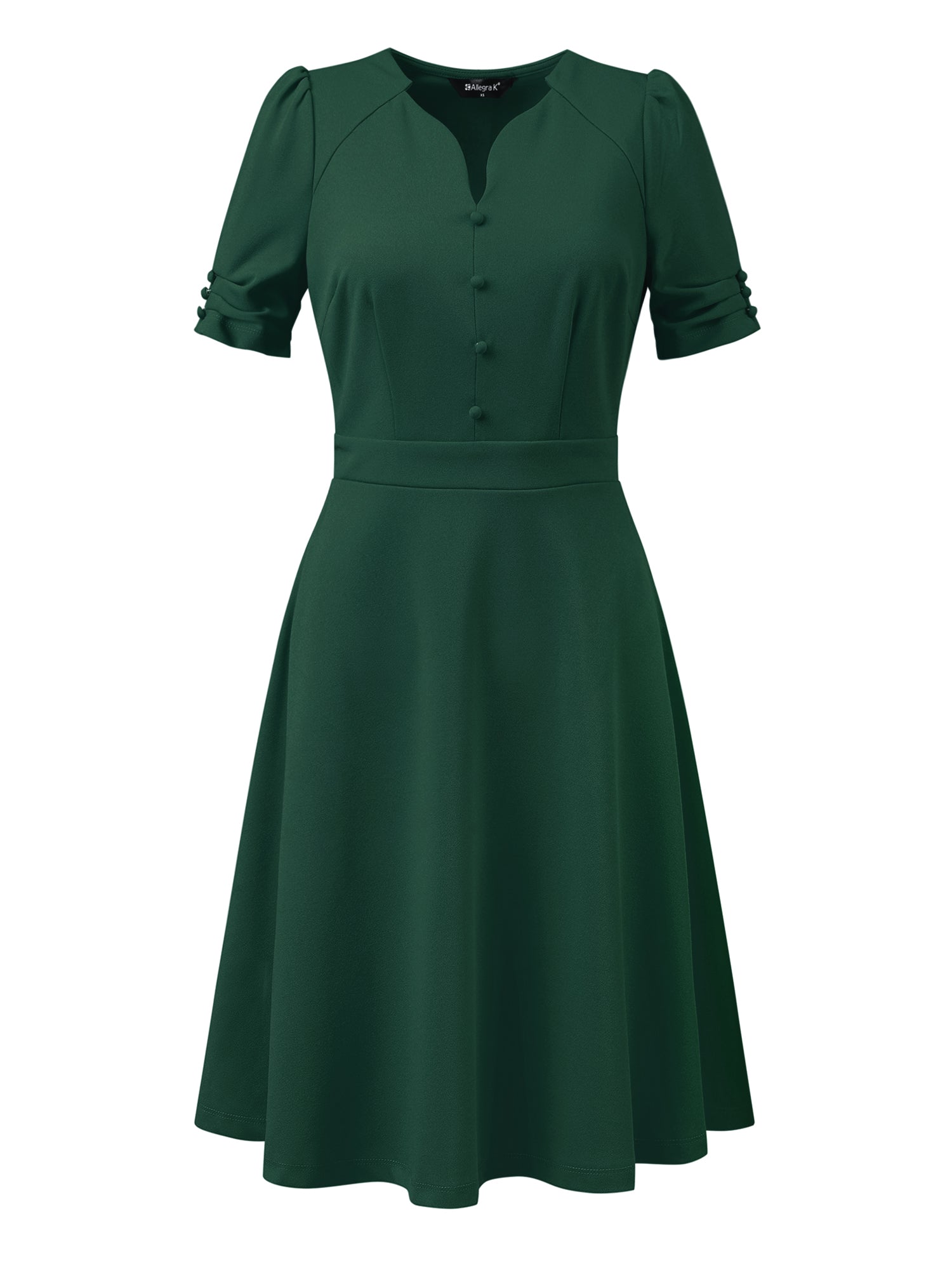 Elegant Short Puff Sleeve V Neck A-Line Zipper Side Office Dress