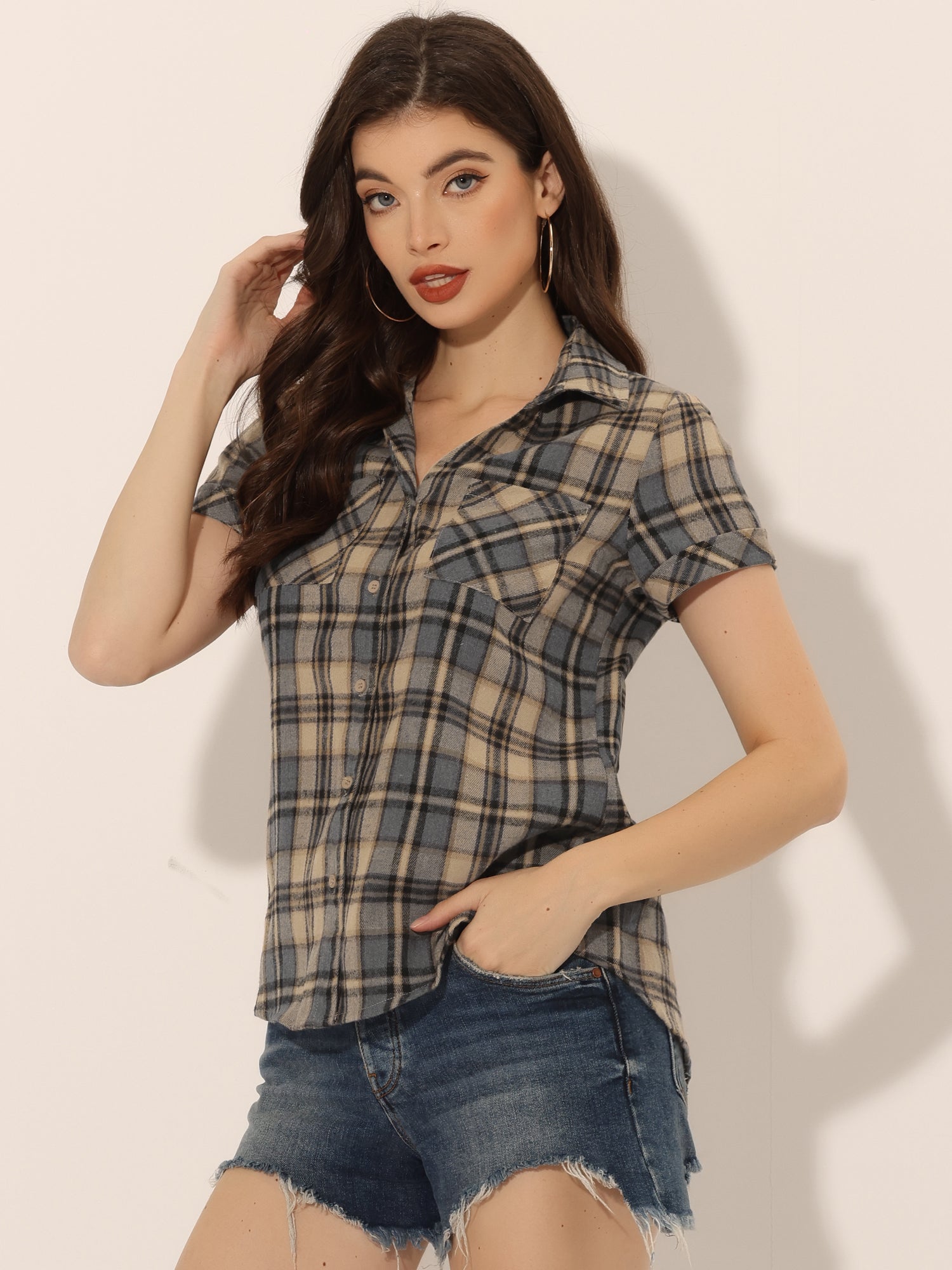 Button Down Cotton Classic Western Plaid Shirt