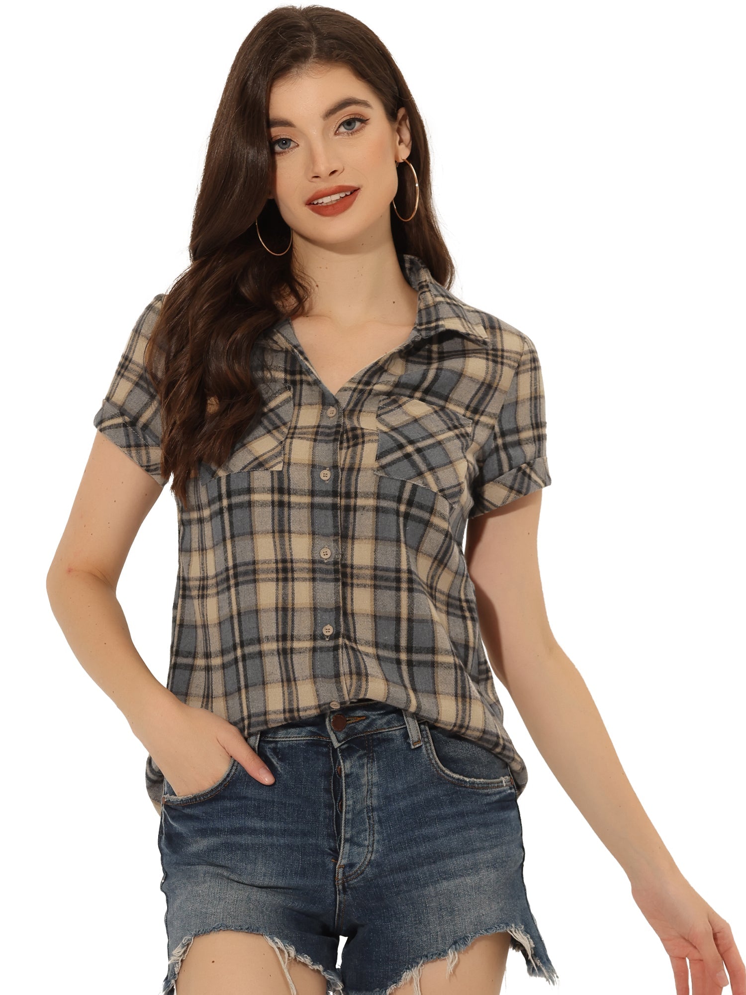 Button Down Cotton Classic Western Plaid Shirt