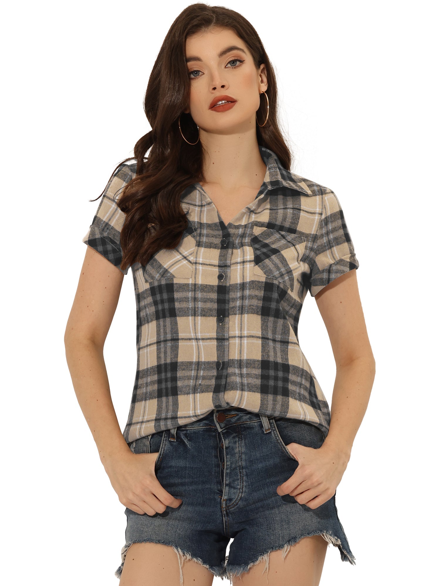 Classic Plaid Button Down Short Sleeve Shirt