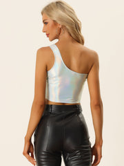 Metallic Cropped Top One Shoulder Party Blouse