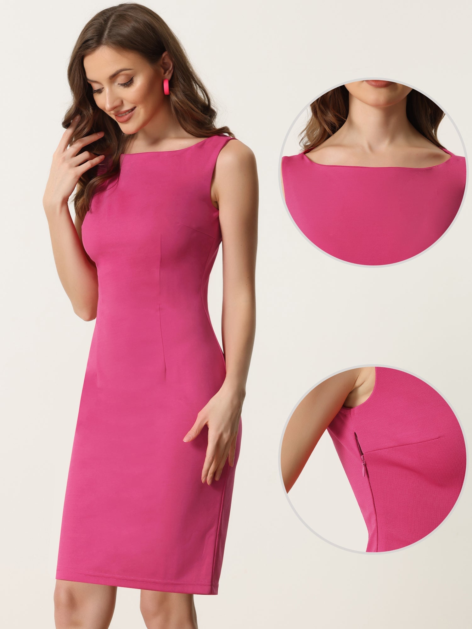 Sleeveless Sheath Boat Neck Casual Office Solid Midi Dress