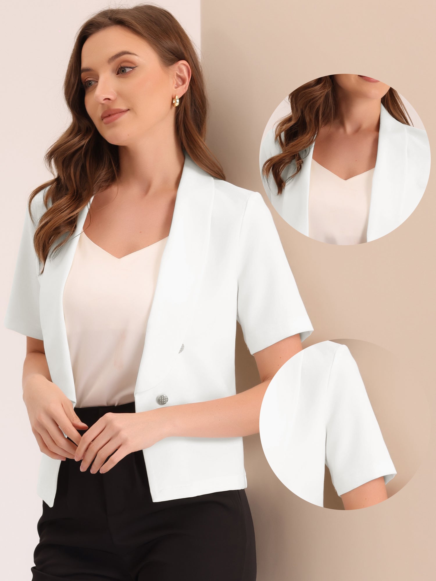 Casual Shawl Collar Open Front Cardigan Short Sleeve Work Blazer