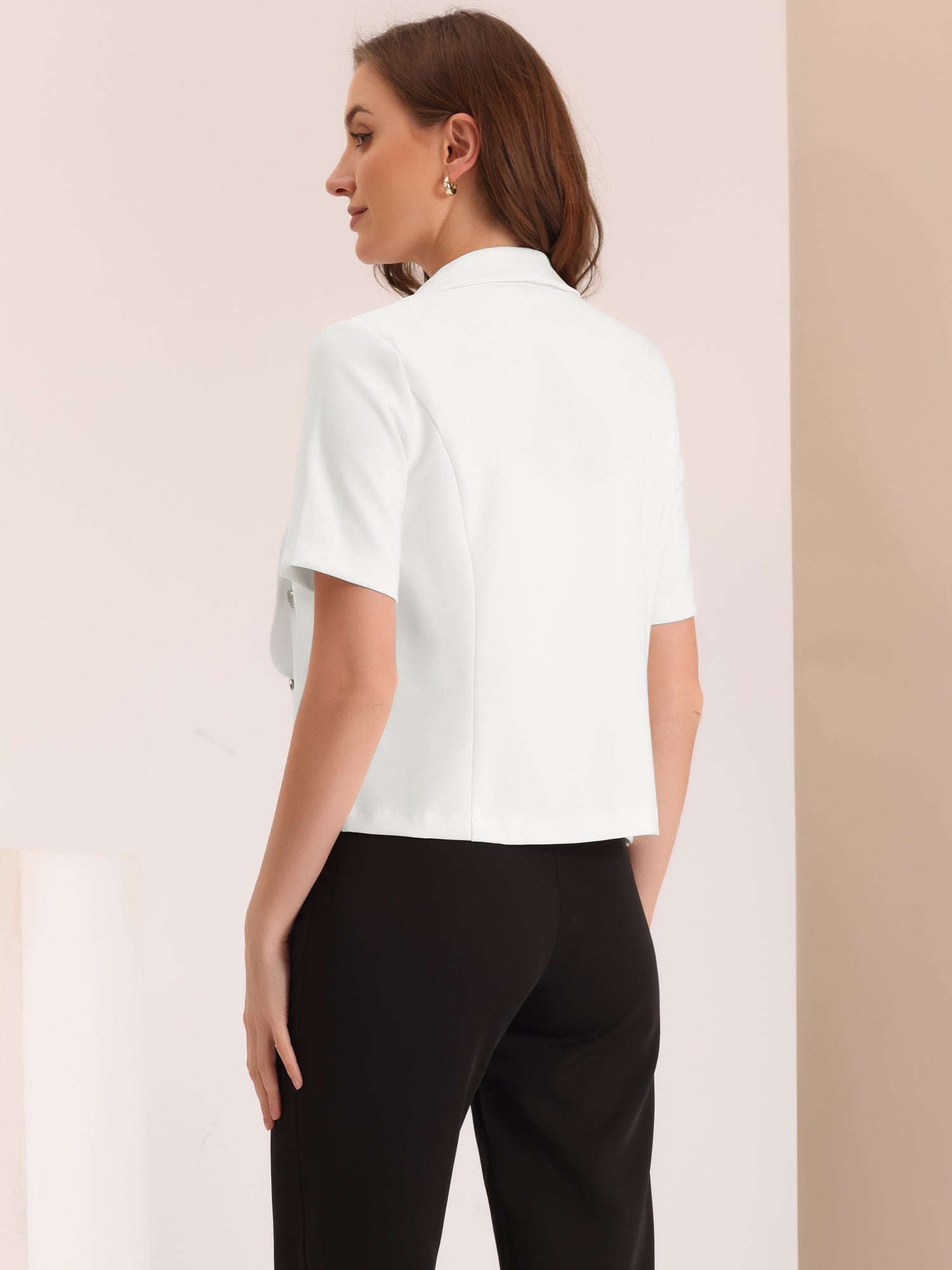Casual Shawl Collar Open Front Cardigan Short Sleeve Work Blazer