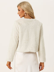 Winter Open Front Long Sleeve Faux Fur Bolero Shrugs Jacket