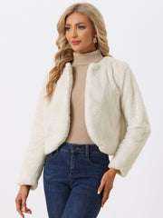 Winter Open Front Long Sleeve Faux Fur Bolero Shrugs Jacket