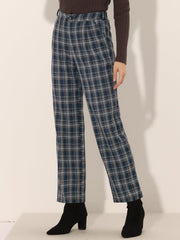 Plaid Elastic Waist Casual Work Office Long Pants