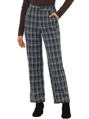 Plaid Elastic Waist Casual Work Office Long Pants