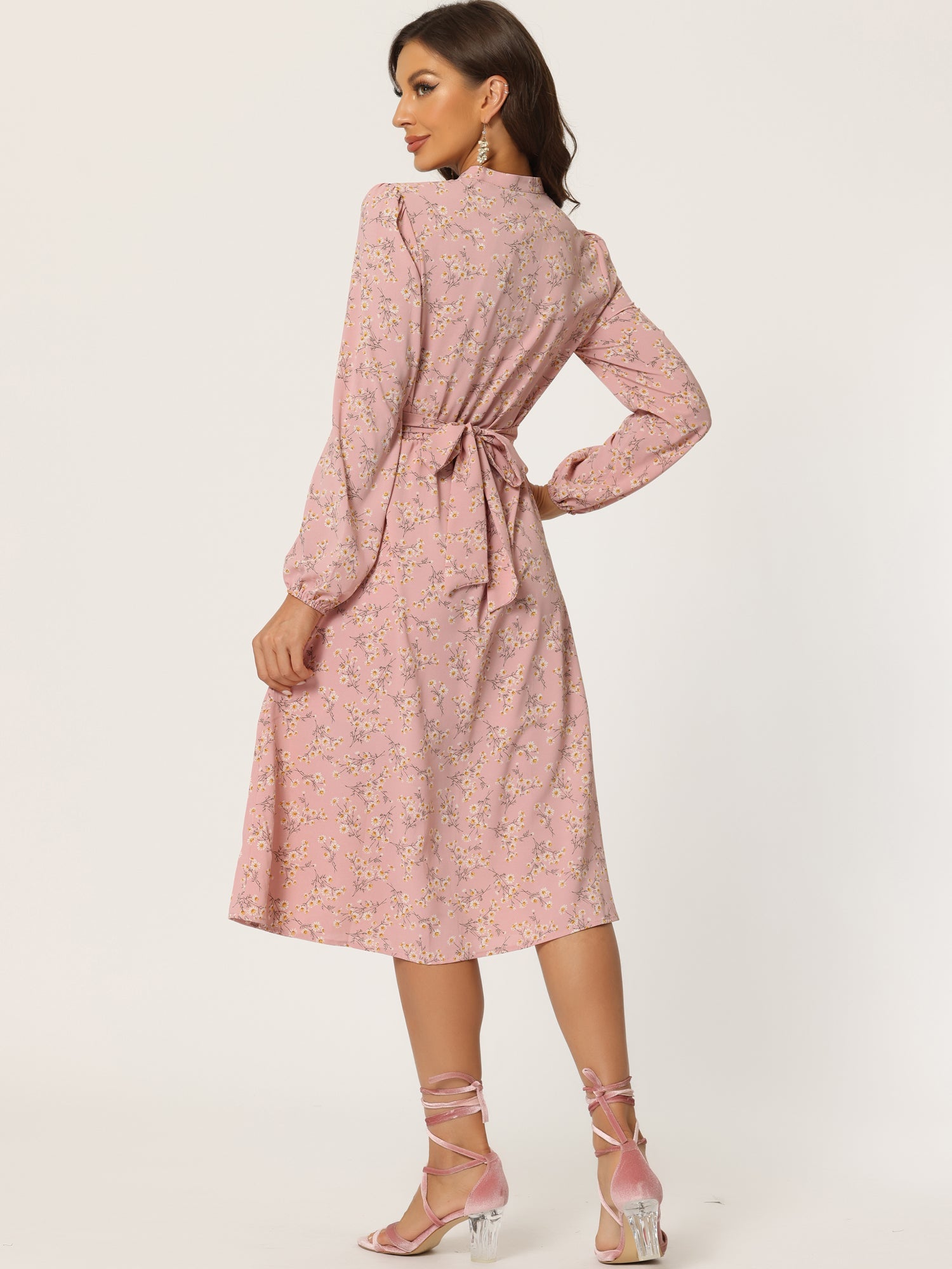 Floral Print Long Sleeve Spring Flowy Midi Boho Dress
