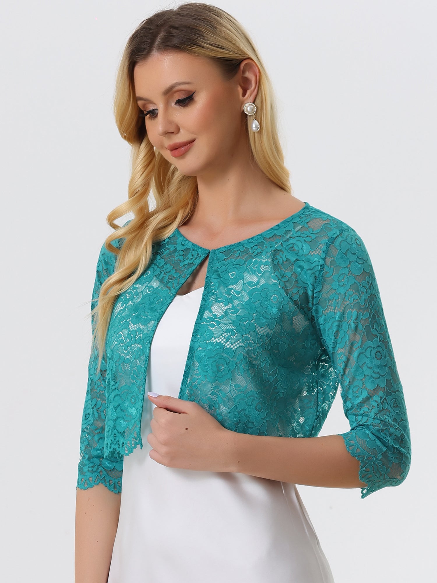 Elegant Sheer Floral Lace Cropped Bolero Shrug
