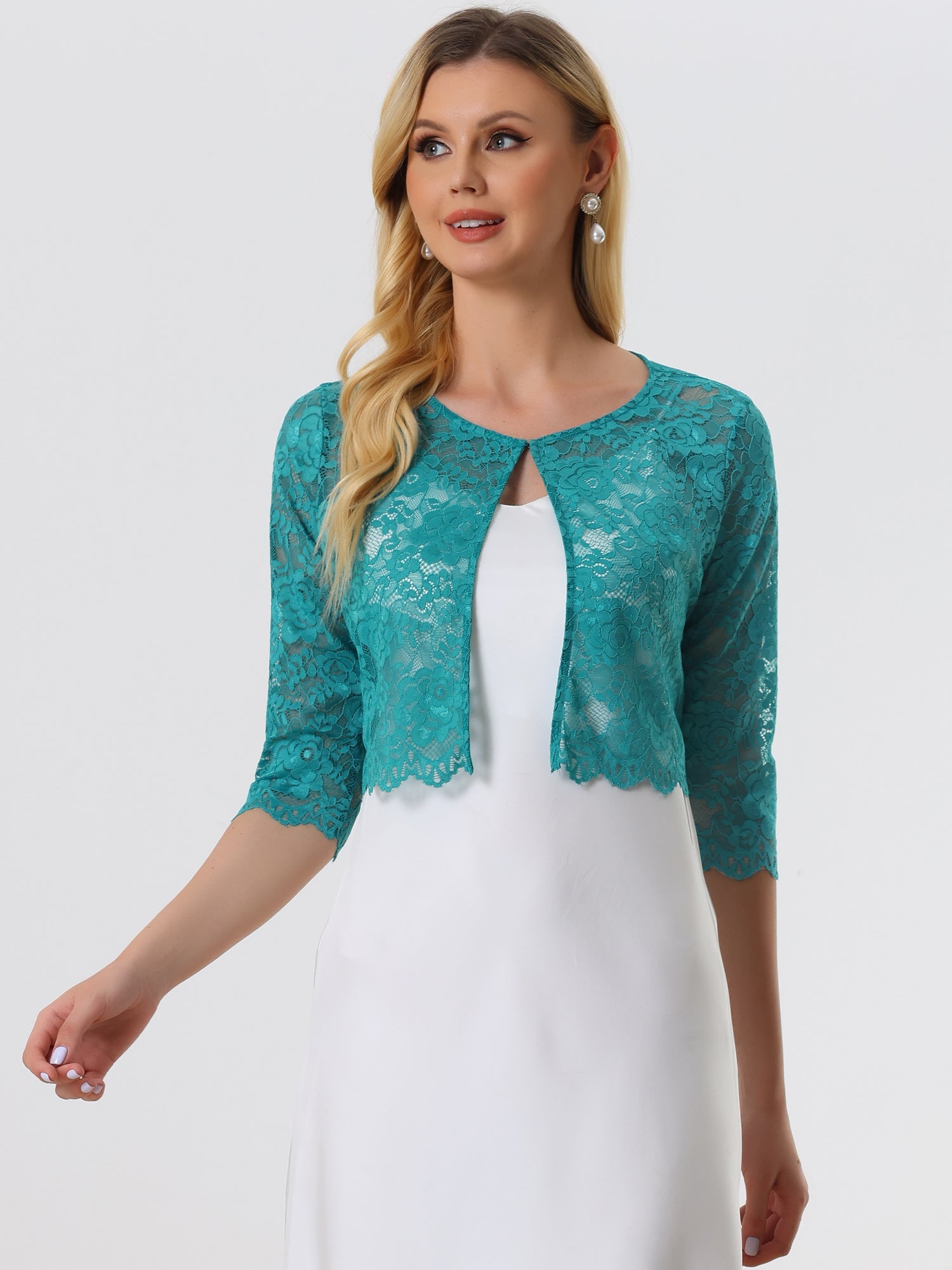 Elegant Sheer Floral Lace Cropped Bolero Shrug