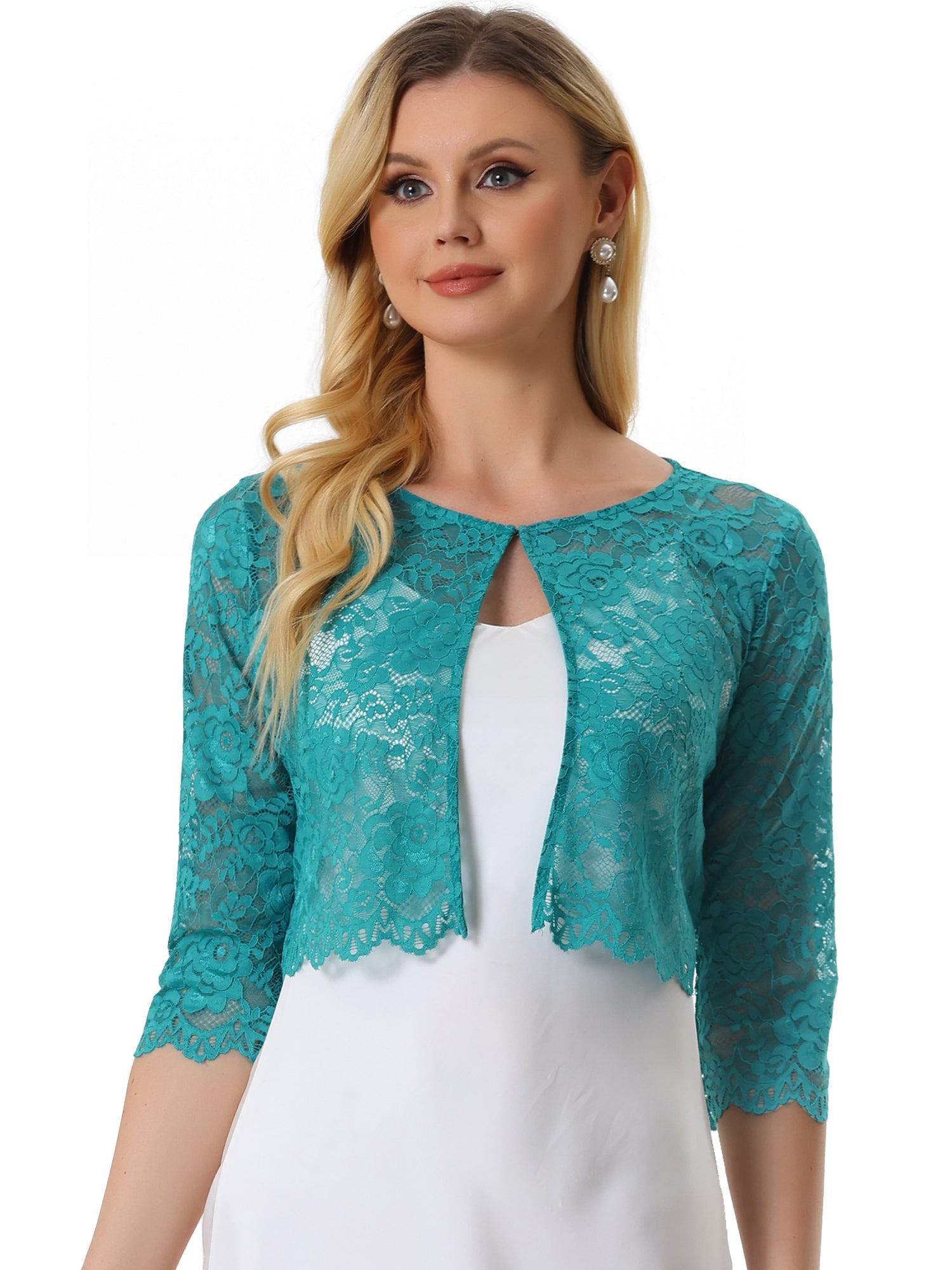 Elegant Sheer Floral Lace Cropped Bolero Shrug