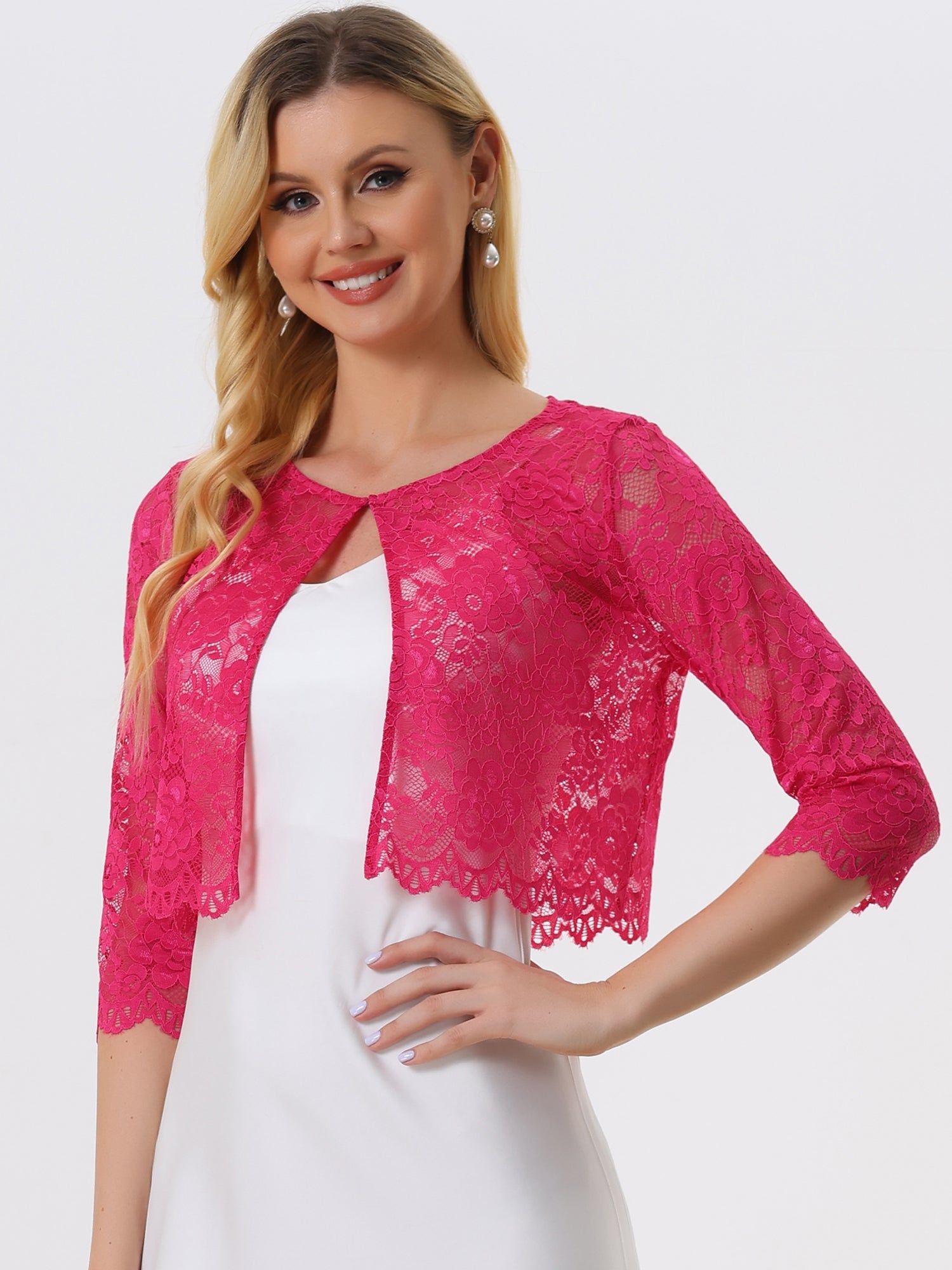 Elegant Sheer Floral Lace Cropped Bolero Shrug