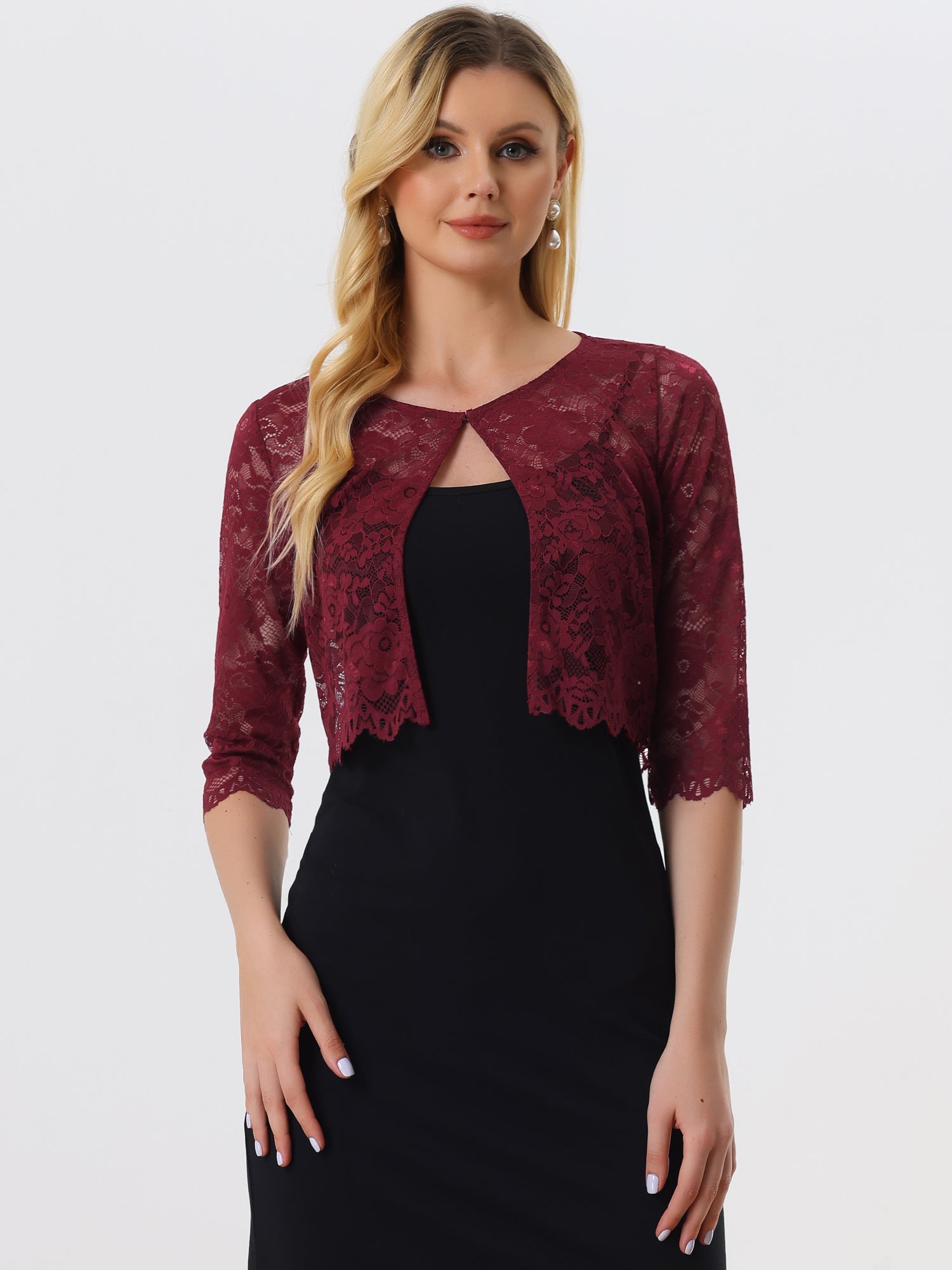 Elegant Sheer Floral Lace Cropped Bolero Shrug