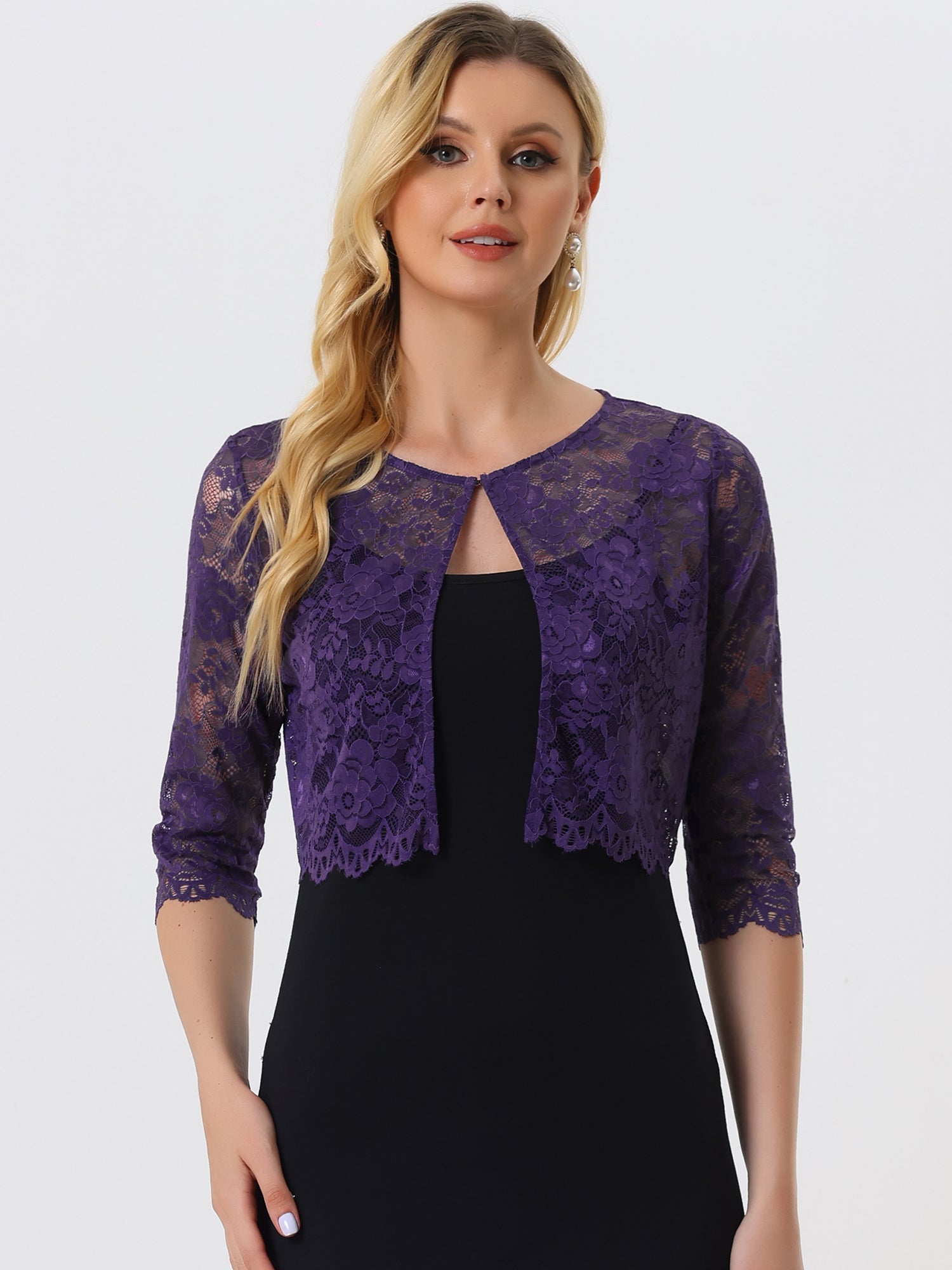 Elegant Sheer Floral Lace Cropped Bolero Shrug