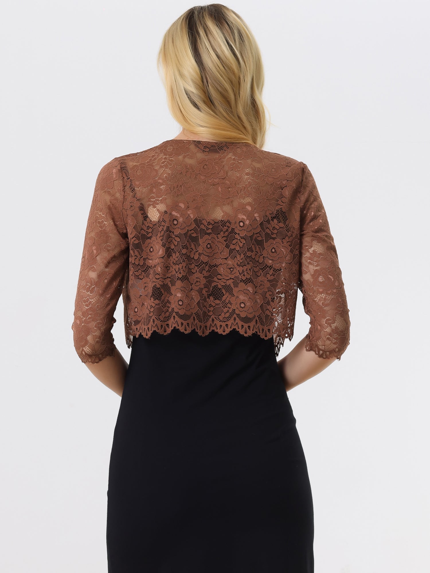 Elegant Sheer Floral Lace Cropped Bolero Shrug