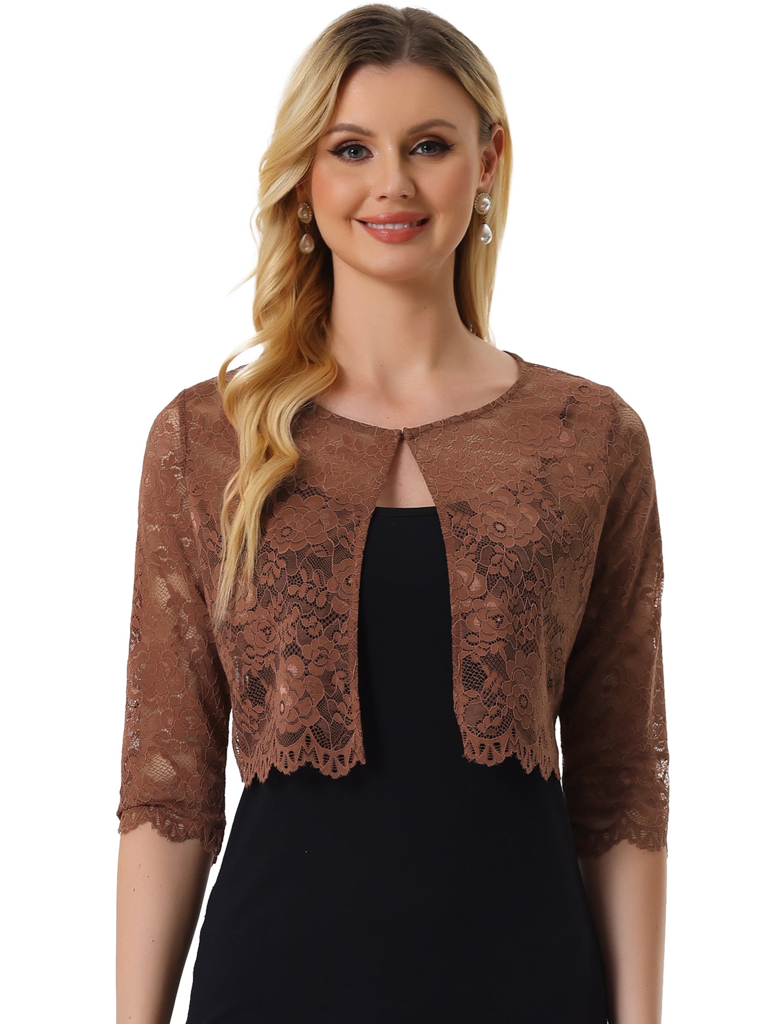 Elegant Sheer Floral Lace Cropped Bolero Shrug