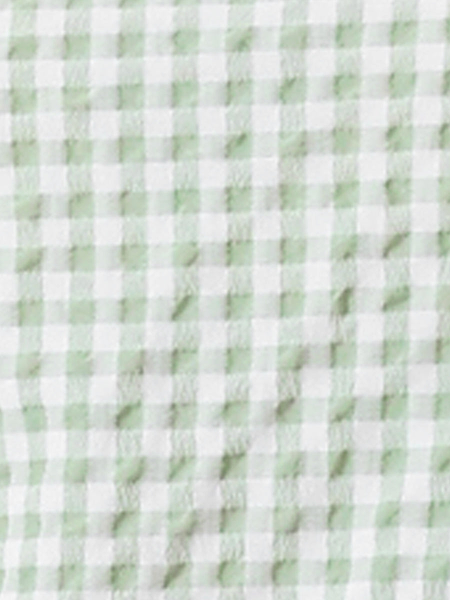 Summer Gingham Tops Square Neck Ruffle Cap Sleeve Blouse