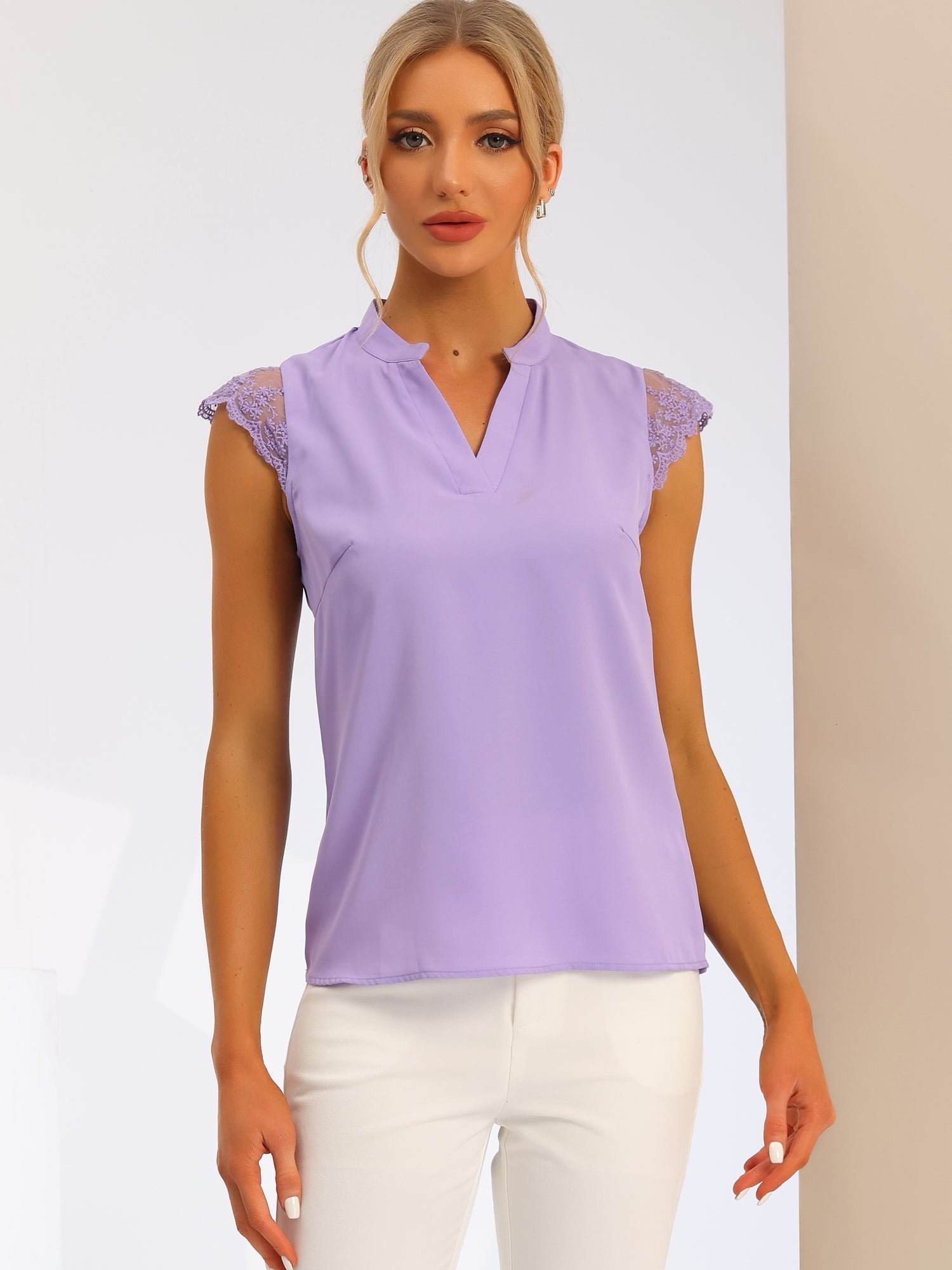 Work Top Office Lace Cap Sleeve Basic Shirt Blouse