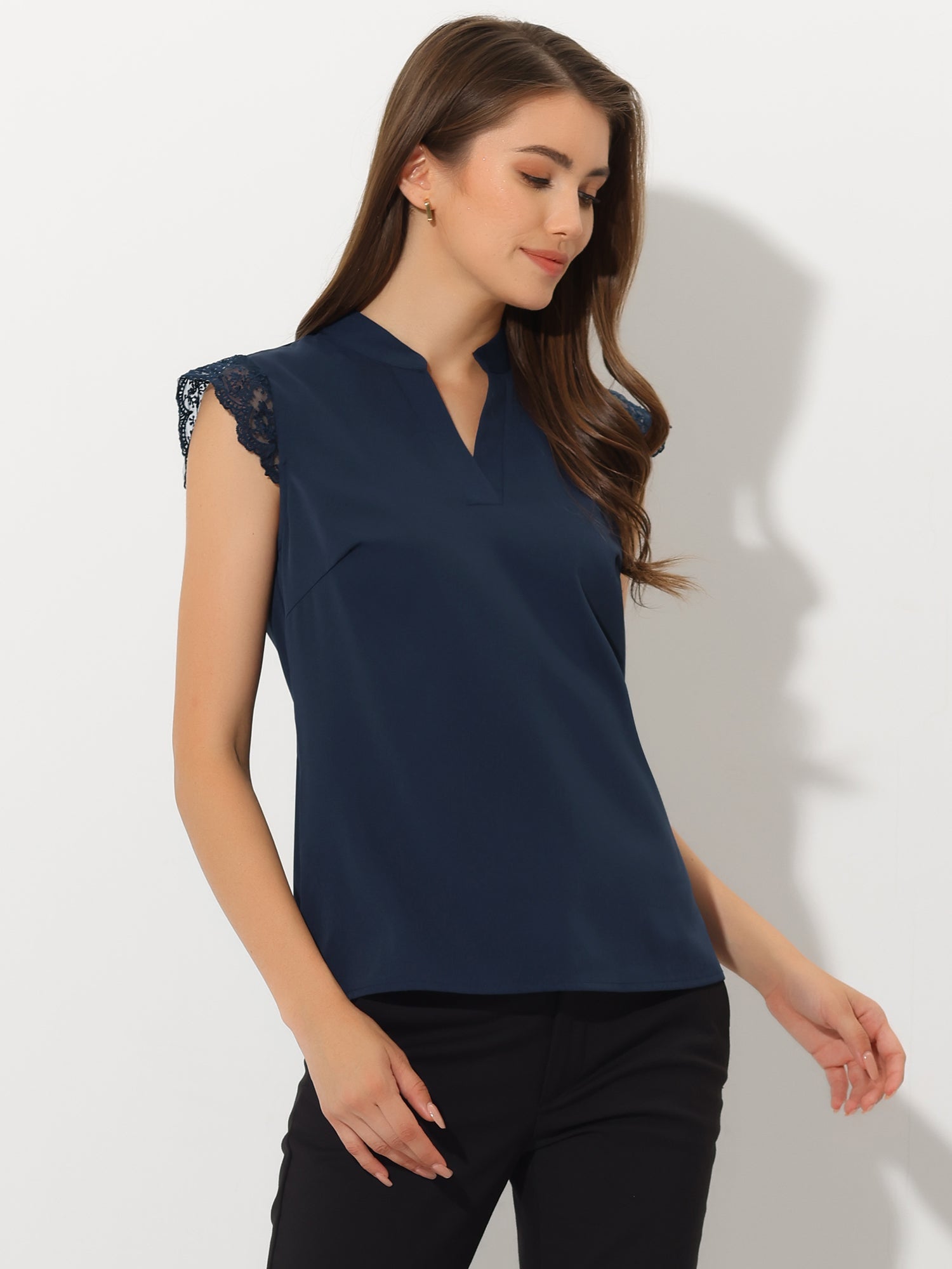 Work Top Office Lace Cap Sleeve Basic Shirt Blouse