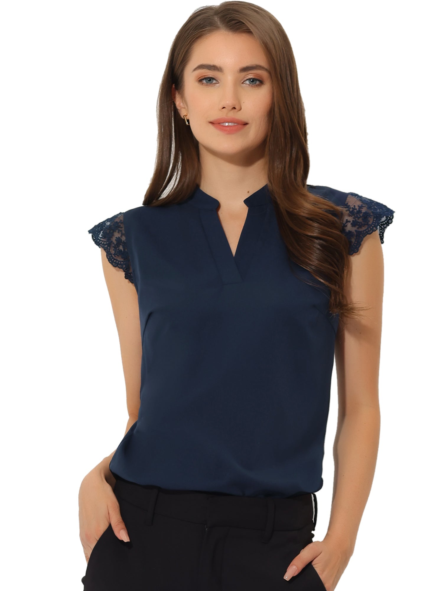 Work Top Office Lace Cap Sleeve Basic Shirt Blouse