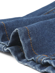Lapel Collar Long Sleeve One Button Denim Blazer Jean Jacket